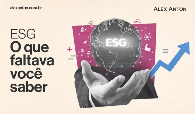 Imagem explicativa sobre ESG, destacando a importância do tema para negócios e sustentabilidade, com gráfico de crescimento e elementos relacionados ao meio ambiente e economia.
