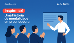 Imagem de uma palestra motivacional com um palestrante apresentando para uma plateia de três pessoas, na temática de inspiração, mentalidade empreendedora e liderança.