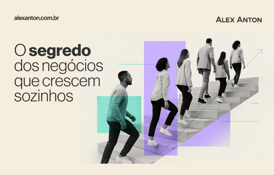 Imagem ilustrativa de negócios crescendo sozinho, mostrando uma escada com pessoas subindo, representando o segredo dos negócios bem-sucedidos.