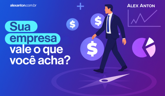 Imagem que representa a avaliação de valor de um patrimônio ou investimento financeiro, com destaque para termologia relacionada à valoração e um ícone de dólar acima de uma mão que simboliza o conceito de valuation em negócios e finanças.