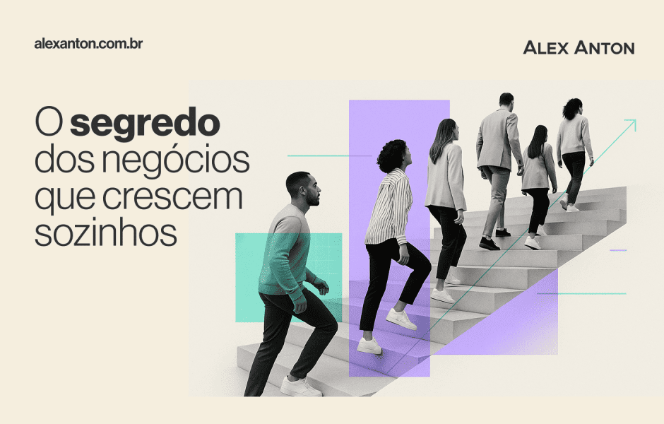 Banner do site Alex Anton com pessoas subindo escadas e o texto 