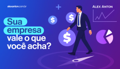 Imagem que representa a avaliação de valor de um patrimônio ou investimento financeiro, com destaque para termologia relacionada à valoração e um ícone de dólar acima de uma mão que simboliza o conceito de valuation em negócios e finanças.